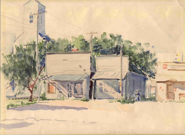 [Painting: Home on West Court St., Nellie Smith Chubb watercolor, Meadowlark Gallery Art, Smith Center, KS]