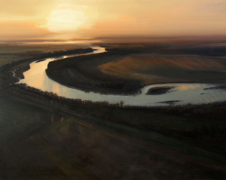 [painting: Kaw Near Lindwood by Lisa Grossman; copyright 2008. Used with permission, Strecker-Nelson Gallery, Manhattan, KS: All rights reserved.]