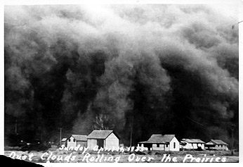 [photograph: Black Sunday, SW Kansas Dust Bowl, April 14, 1935. All rights reserved, Ford County Historical Society, Dodge City, KS]