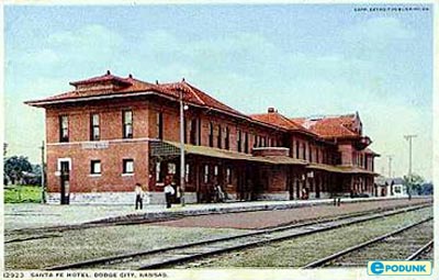 [photo postcard: Santa Fe Depot, Dodge City, KS  circa 1900.]