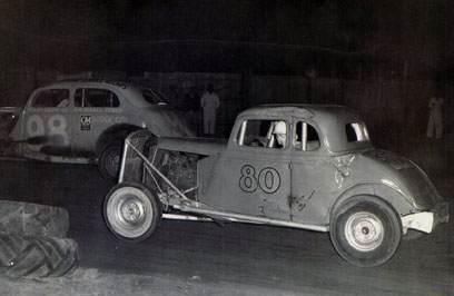 [photograph:
McCarty Speedway, Dodge City; 
1955 Champion Bob Champlin, No. 98]